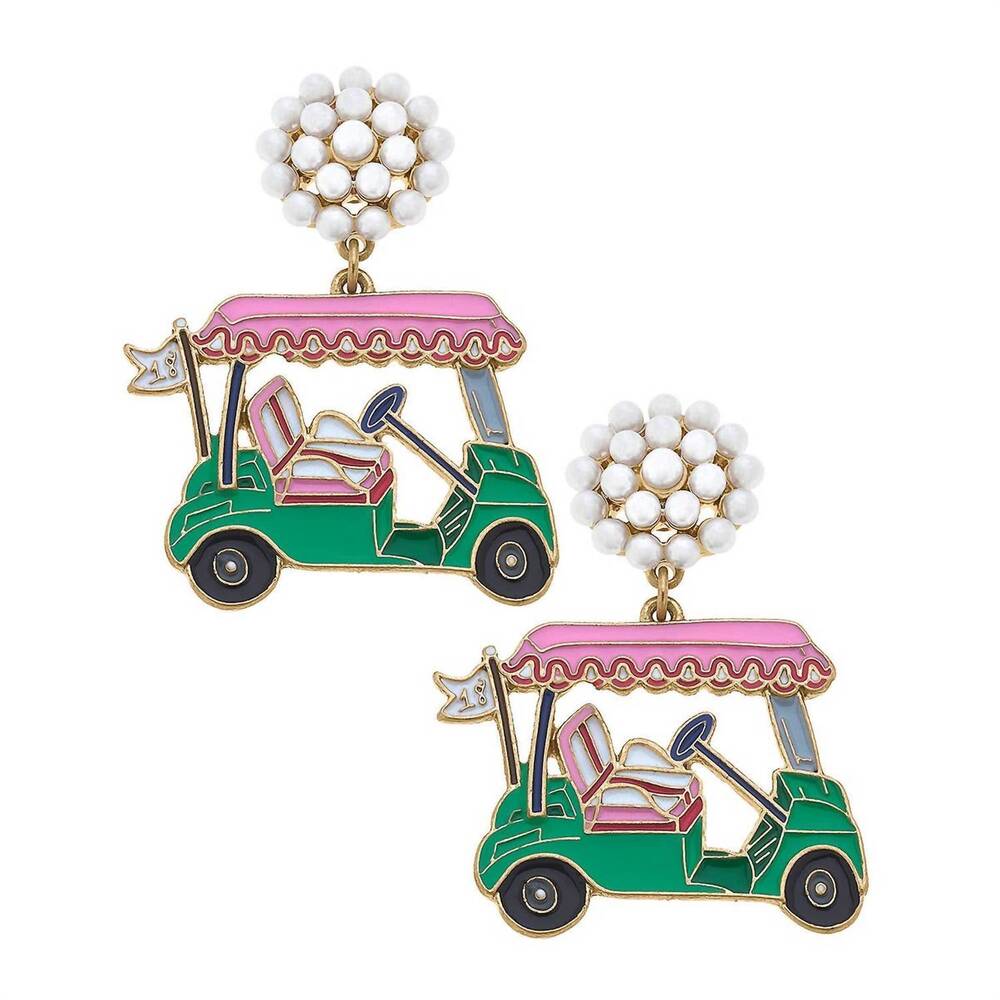 NEW CANVAS STYLE women's 19th hole golf cart earrings in pink & green
